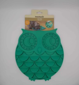 Tapis de léchage XL Dudu en silicone – forme hibou, dimensions 30 cm, ventouses